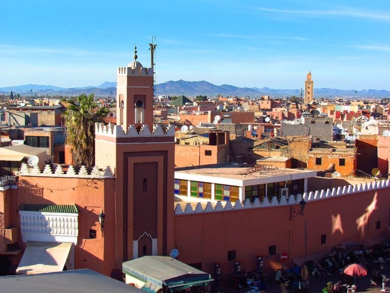 The labyrinth of narrow streets of the medina, attractions of the red city of Marrakesh